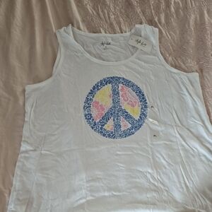 Style & Co. White Sleeveless Tank Top with Blue Accents